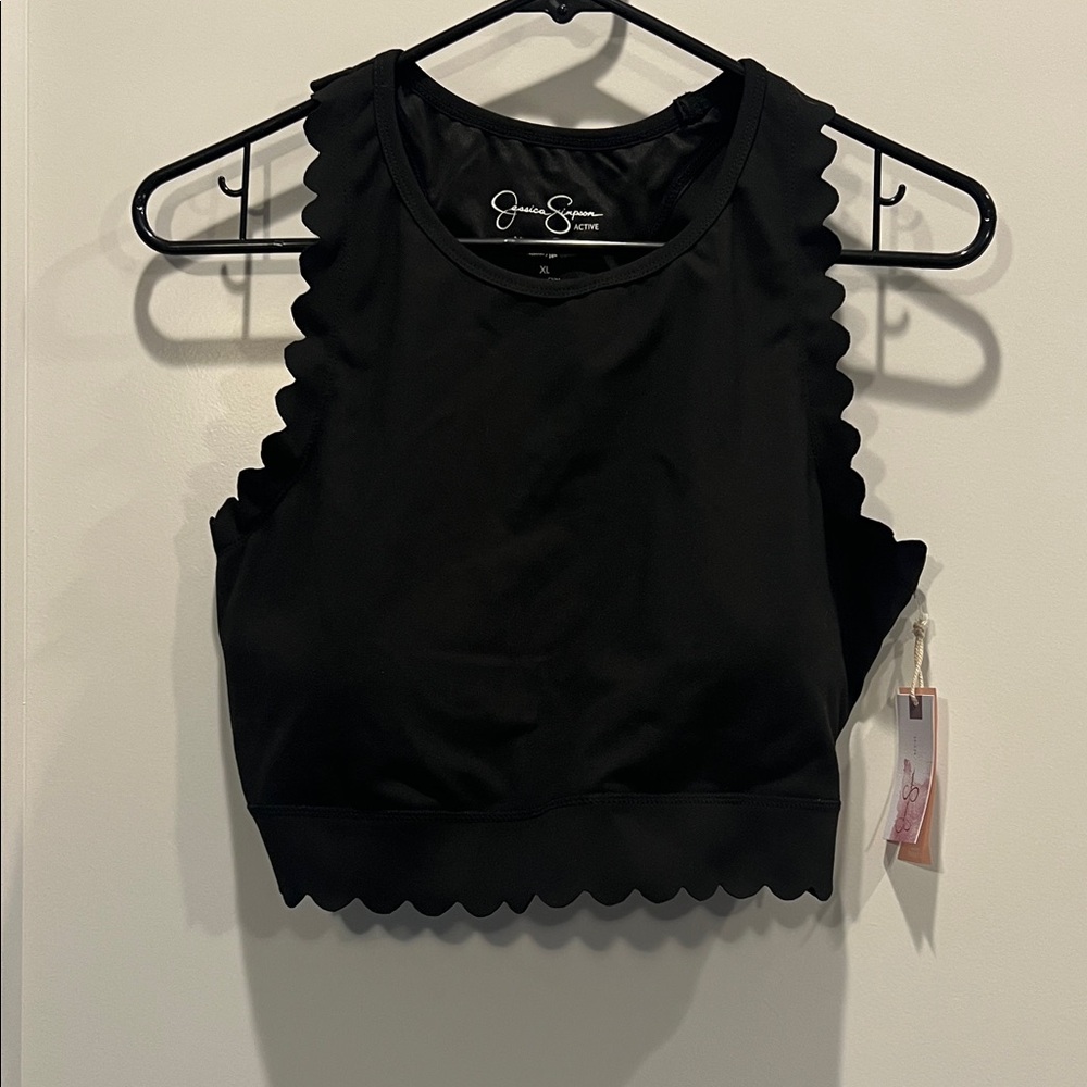 Jessica Simpson Black Scallop-Edge Crop Tank